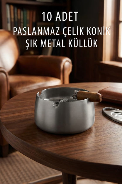 10 Adet Konik Şık Paslanmaz Çelik Metal Kül Tablası Otel Restorant Kafe Küllük