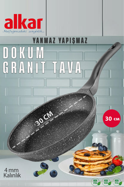 30 CM Granit Döküm Tava Yanmaz Yapışmaz Ağır Döküm