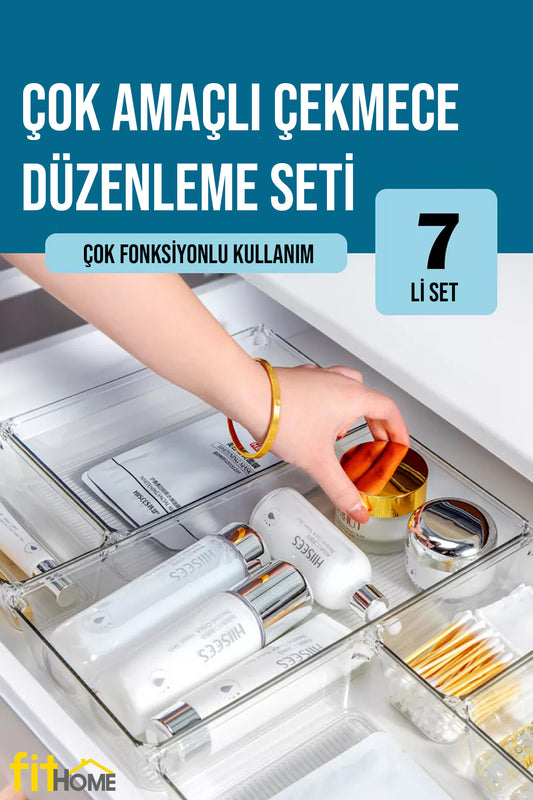 7 Parça Modüler Çok Amaçlı Makyaj ve Takı Organizeri Çekmece İçi Düzenleyici