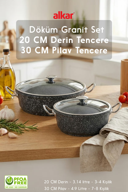 30 CM Karnıyarık ve Pilav Tenceresi - 20 Cm Derin Tencere Döküm Tencere Seti Fırına Girebilir