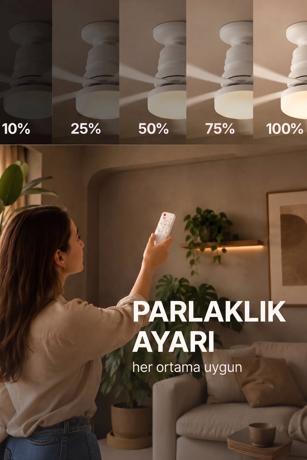 Sessiz Led Işıklı Çok Fonksiyonlu Kolay Kurulum Tavan Vantilatörü 6 KANATLI