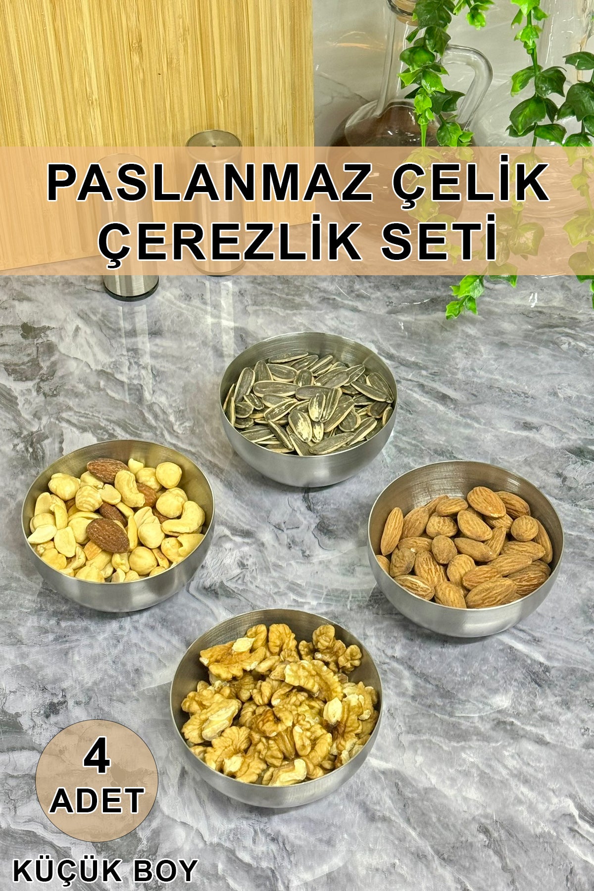 Paslanmaz Çelik 4'lü Çerezlik Seti - Şık Tasarım ve Uzun Ömürlü Kullanım İçin İdeal