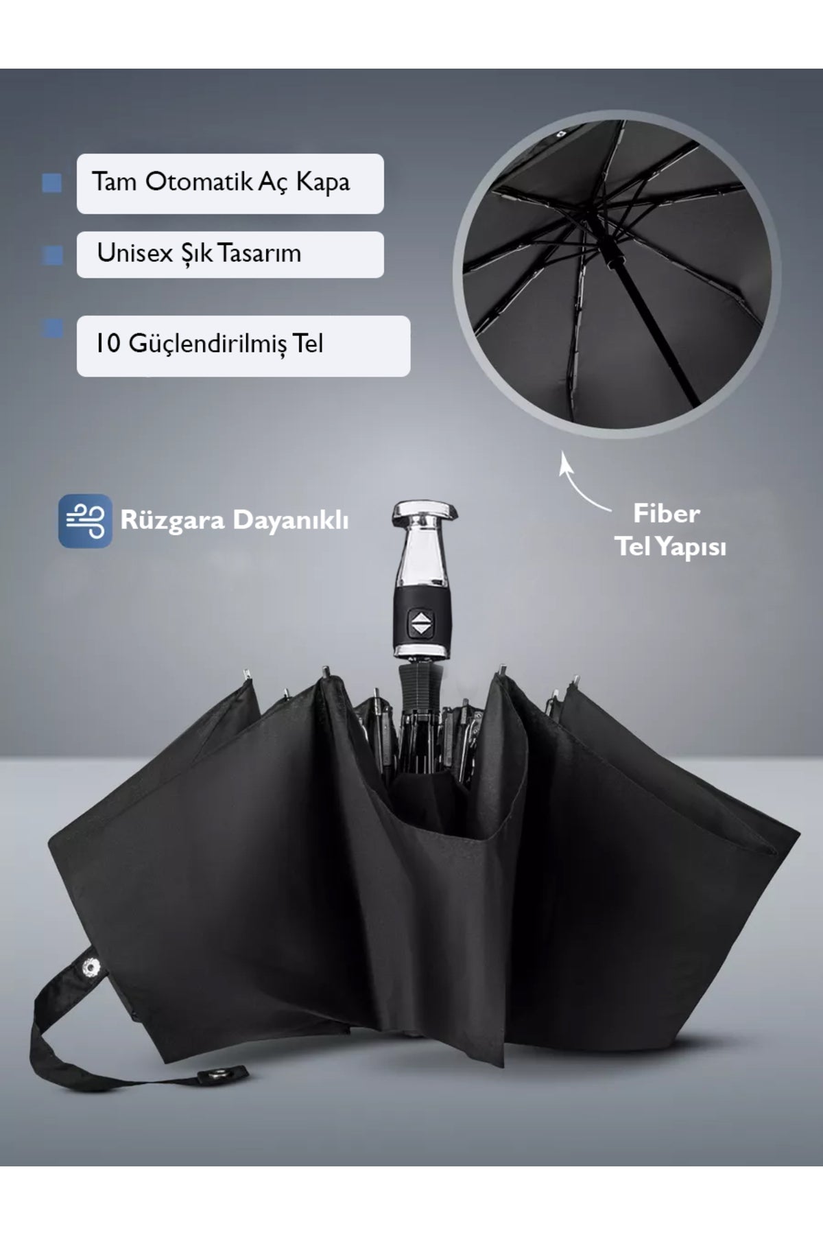 Tam Otomatik Roll Royce Model Şemsiye 10 Fiber Tel Rüzgarda Kırılmaz Şemsiye