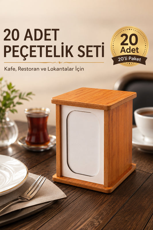 20'li Set Ahşap Peçetelik Kare Model | Kafe, Lokanta, Restoran ve Ofis İçin