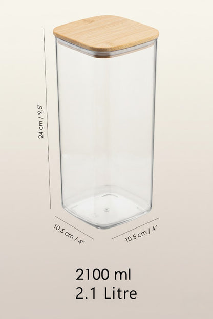 Bambu Kapaklı Kare 6’lı 2100 ML Hava Geçirmez Gıda Saklama Kabı Seti – 2.1 Litre Büyük Boy Erzak