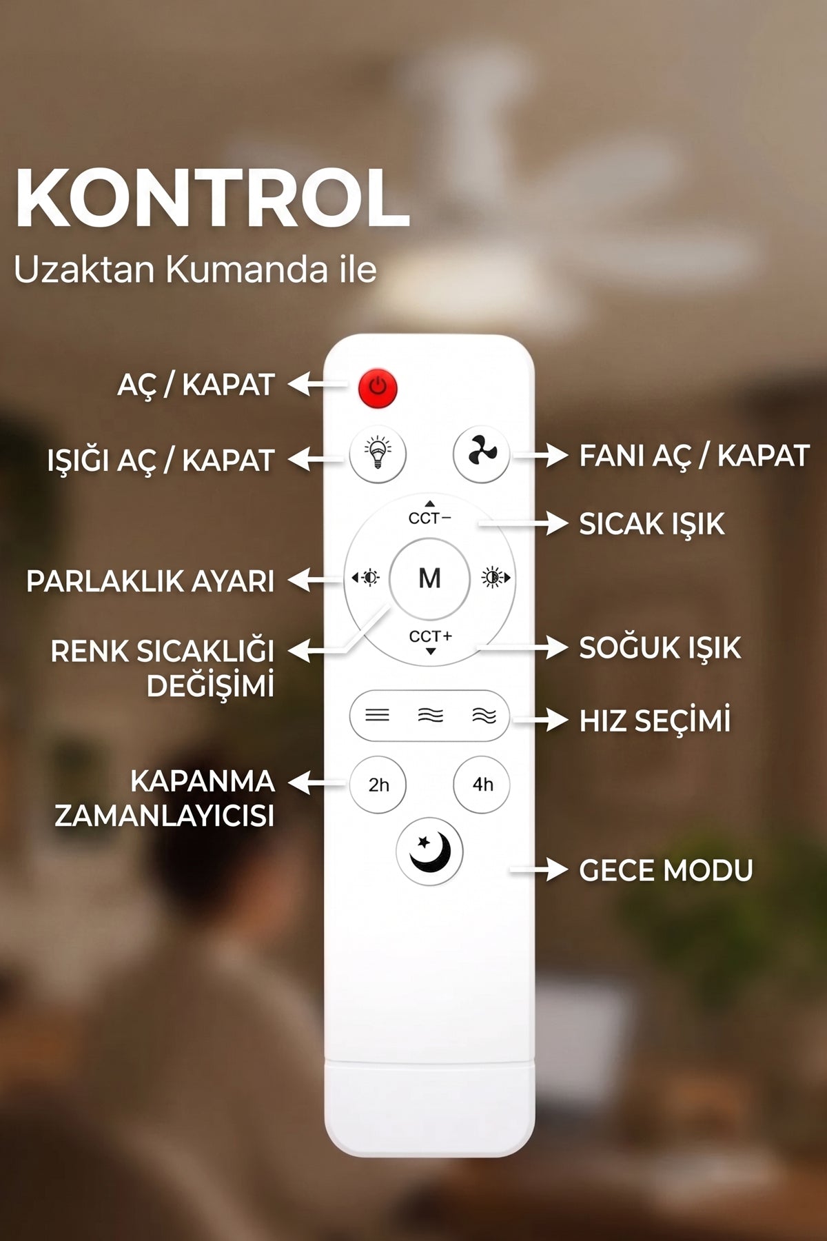 Sessiz Led Işıklı Çok Fonksiyonlu Kolay Kurulum Tavan Vantilatörü 6 KANATLI