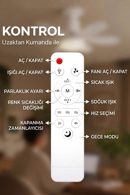 Sessiz Led Işıklı Çok Fonksiyonlu Kolay Kurulum Tavan Vantilatörü 6 KANATLI