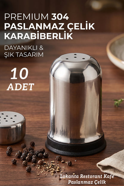 10 Adet Paslanmaz Çelik Karabiberlik | Lokanta Restoran Otel Kafe Karabiberlik | Profesyonel Masaüstü Baharatlık
