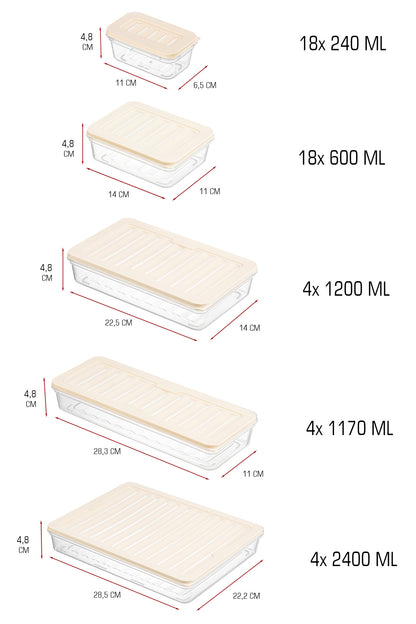 48 Parça Mega Saklama Kabı Seti – 2400-1170-1200-600-240 ml – Kilitli Kapak – Sızdırmaz – BPA’sız