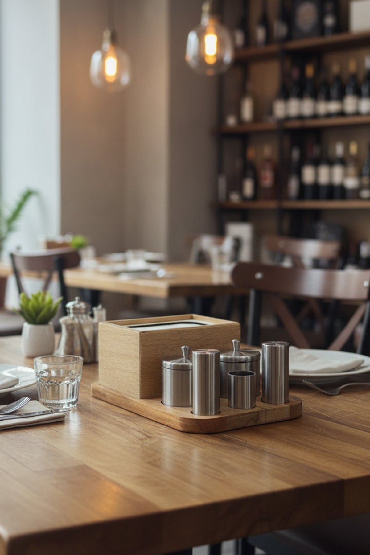 Tam Set Masif Ahşap Otel Restoran Kafe Lokanta Baharatlık Tuzluk Menaj Seti Paslanmaz Çelik