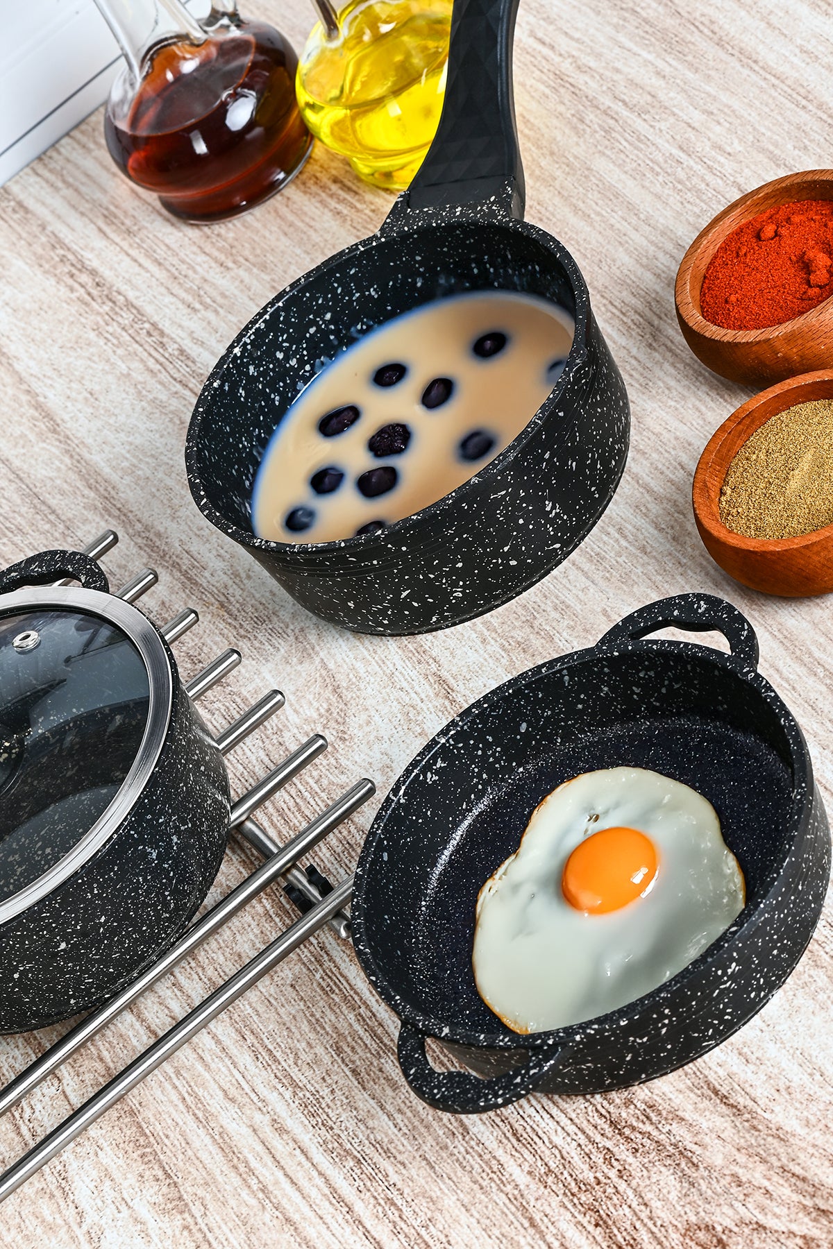 Mini Granit Tencere Seti 4 Parça Yanmaz Yapışmaz Set
