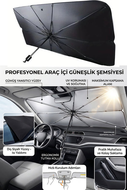 Araç İçi Şemsiye Ön Cam Güneşlik Katlanabilir Oto Güneş ve Isı Koruyucu UV Korumalı