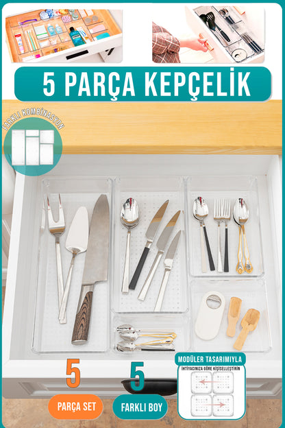 5 Parça Modüler Çekmece Düzenleyici Kepçelik ve Bıçak Organizer