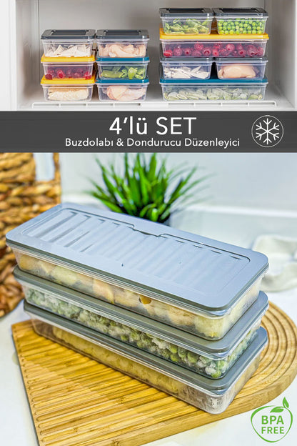3'lü Buzdolabı Düzenleyici Difriz Organizer Mikrodalga Uygun Saklama Kabı 3 x 1170 ML Antrasit