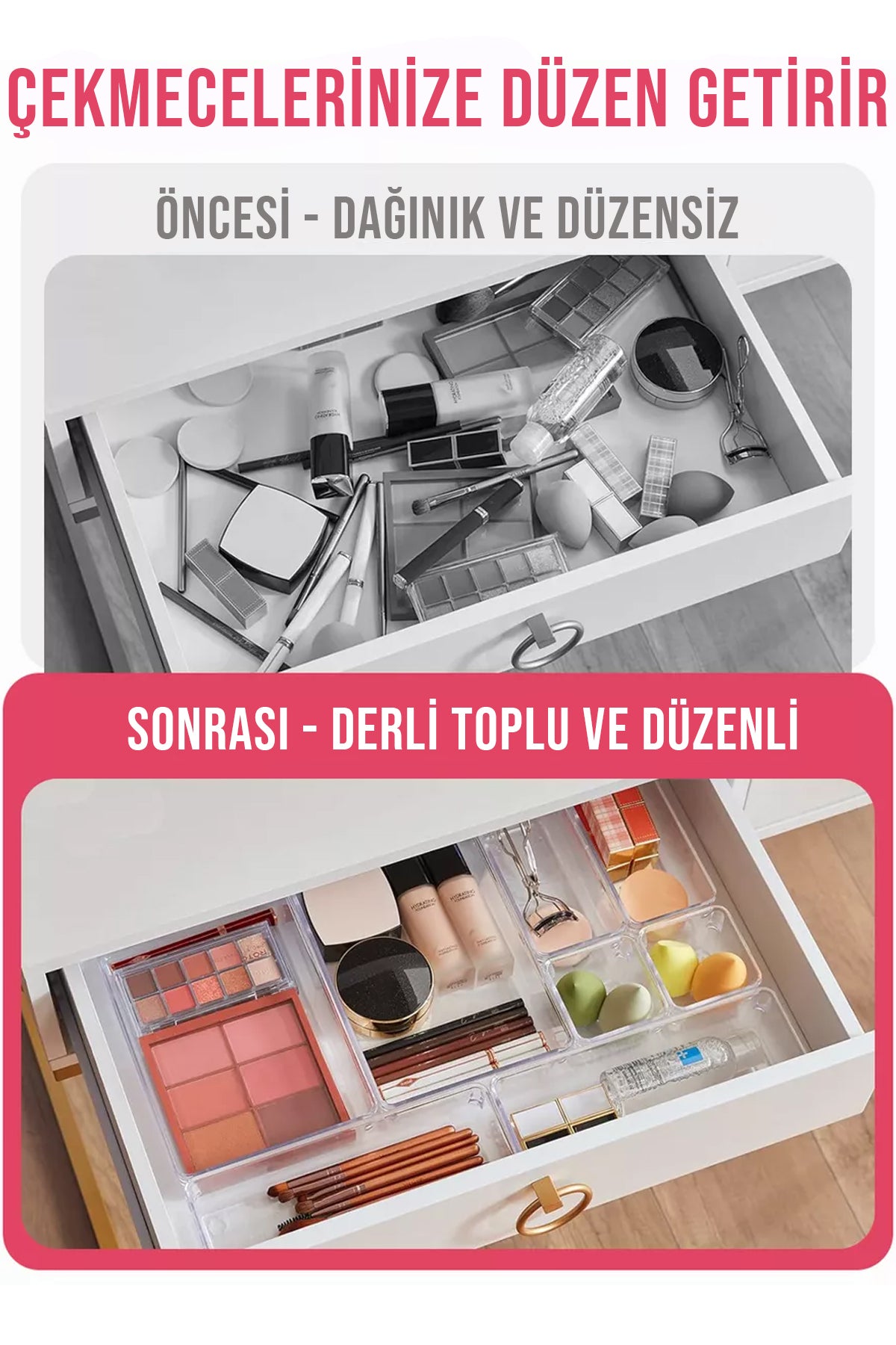 10'lu Çok Amaçlı Çekmece İçi Düzenleyici Set Şeffaf Organizer Makyaj Takı Organizeri