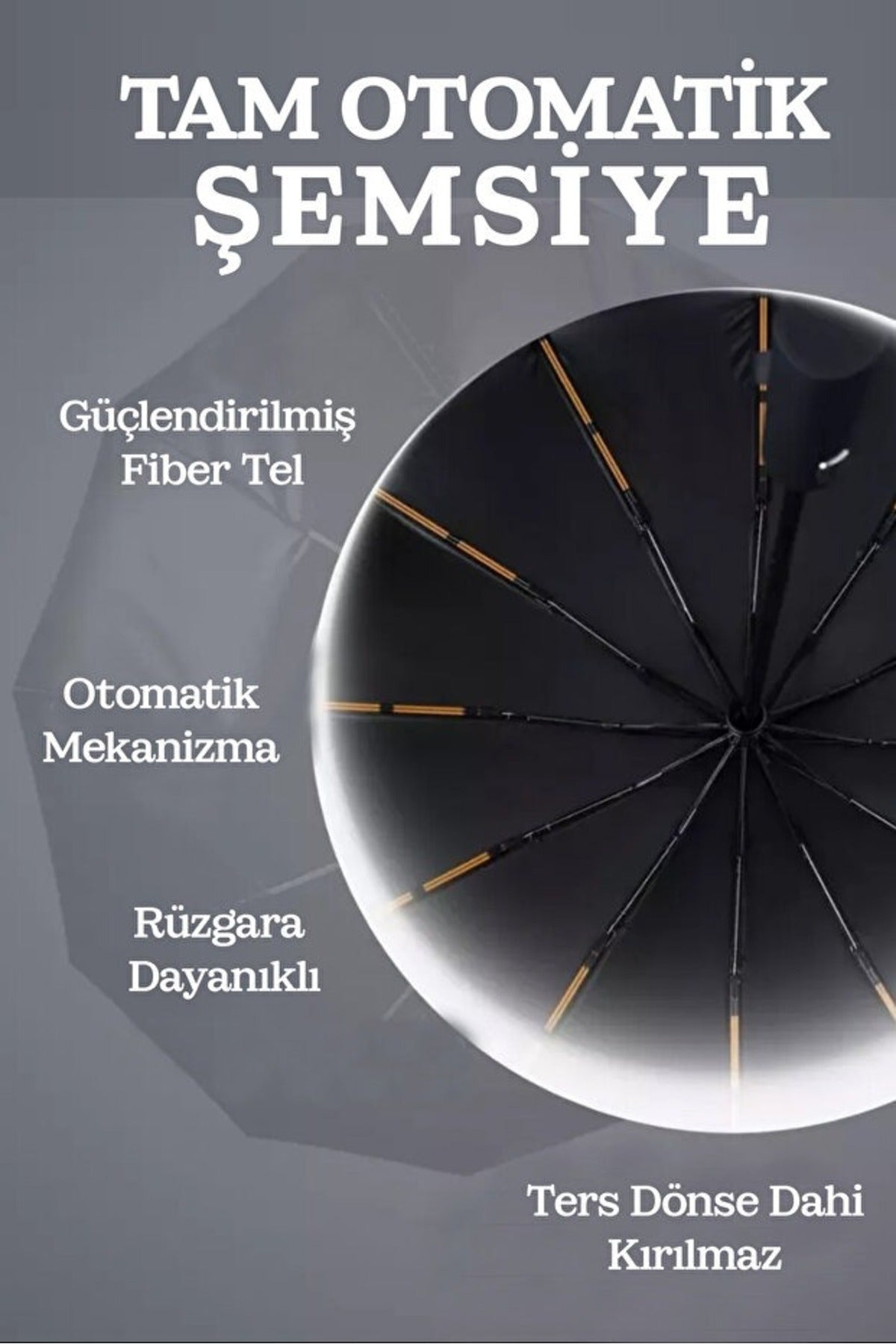 Çanta Boy Tam Otomatik Rüzgara Dayanıklı Fiber 12 Tel Şemsiye