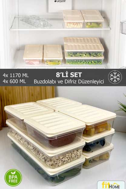 8'li Buzdolabı ve Buzluk Düzenleyici Saklama Kabı Derin Dondurucu Düzenleyici 4x1170 ML 4x600 ML