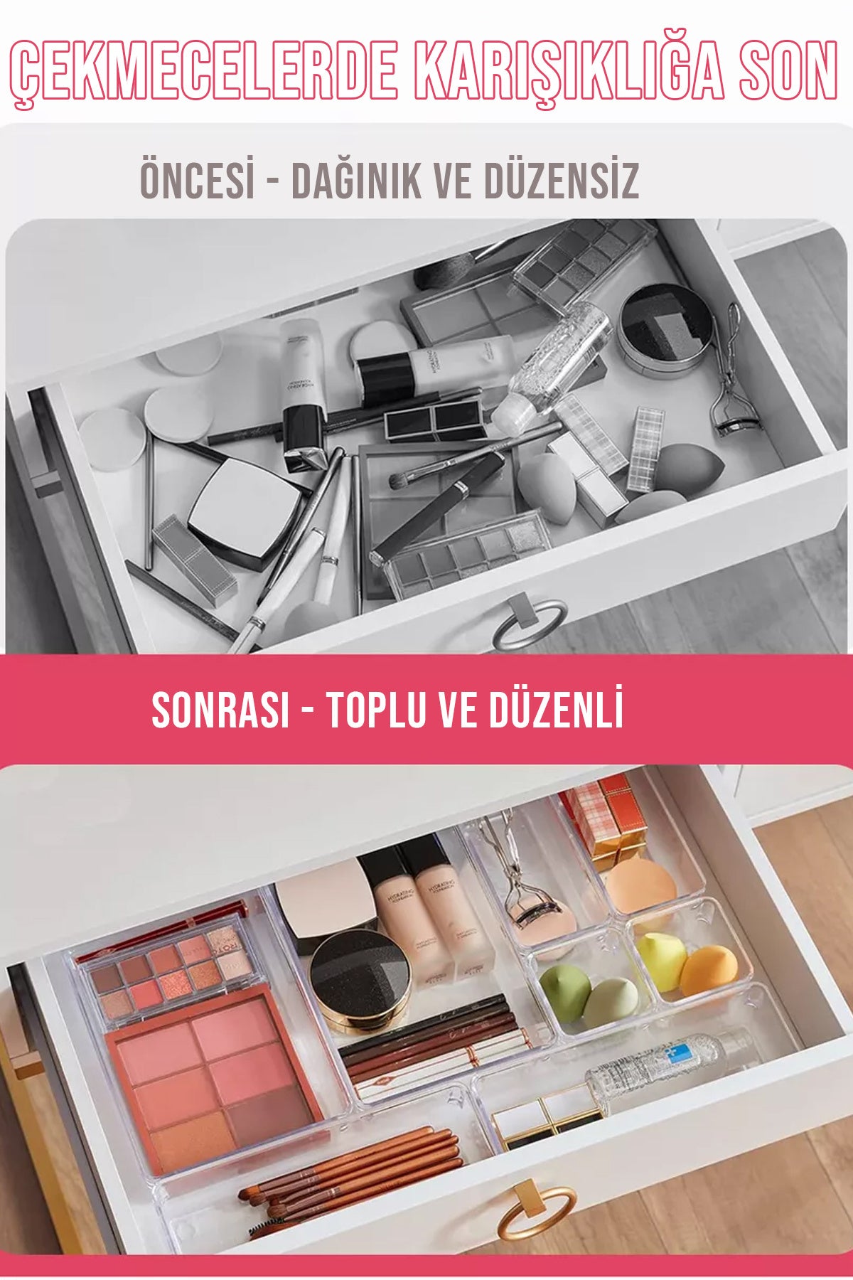 16 Parça Çok Amaçlı Makyaj Organizeri Çekmece Düzenleyici Şeffaf Modüler