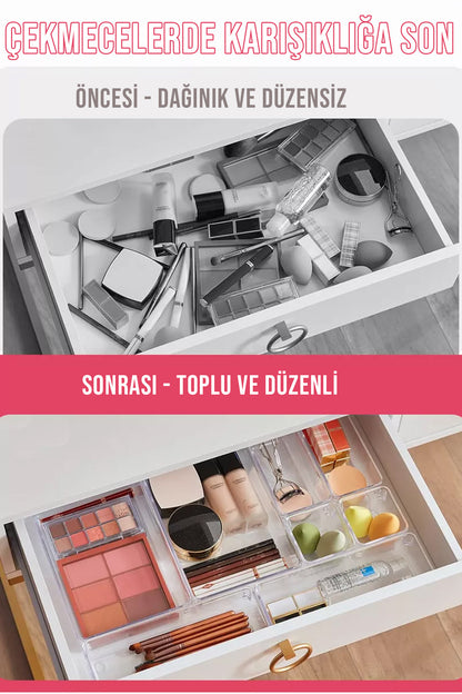 16 Parça Çok Amaçlı Makyaj Organizeri Çekmece Düzenleyici Şeffaf Modüler
