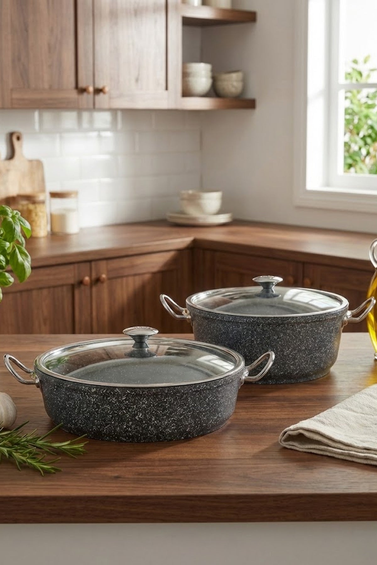Granit Döküm 20 Cm Derin Tencere ve 32 Cm Büyük Boy Karnıyarık ve Pilav Tencere Seti