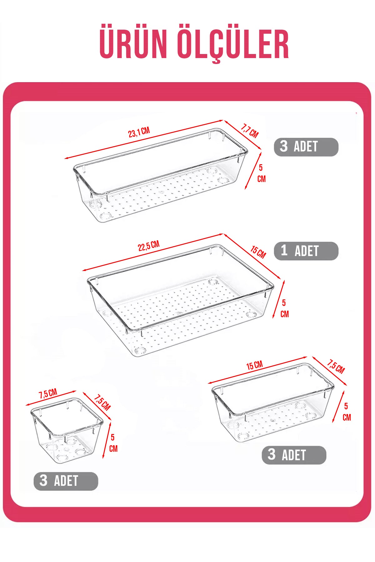 10'lu Çok Amaçlı Çekmece İçi Düzenleyici Set Şeffaf Organizer Makyaj Takı Organizeri