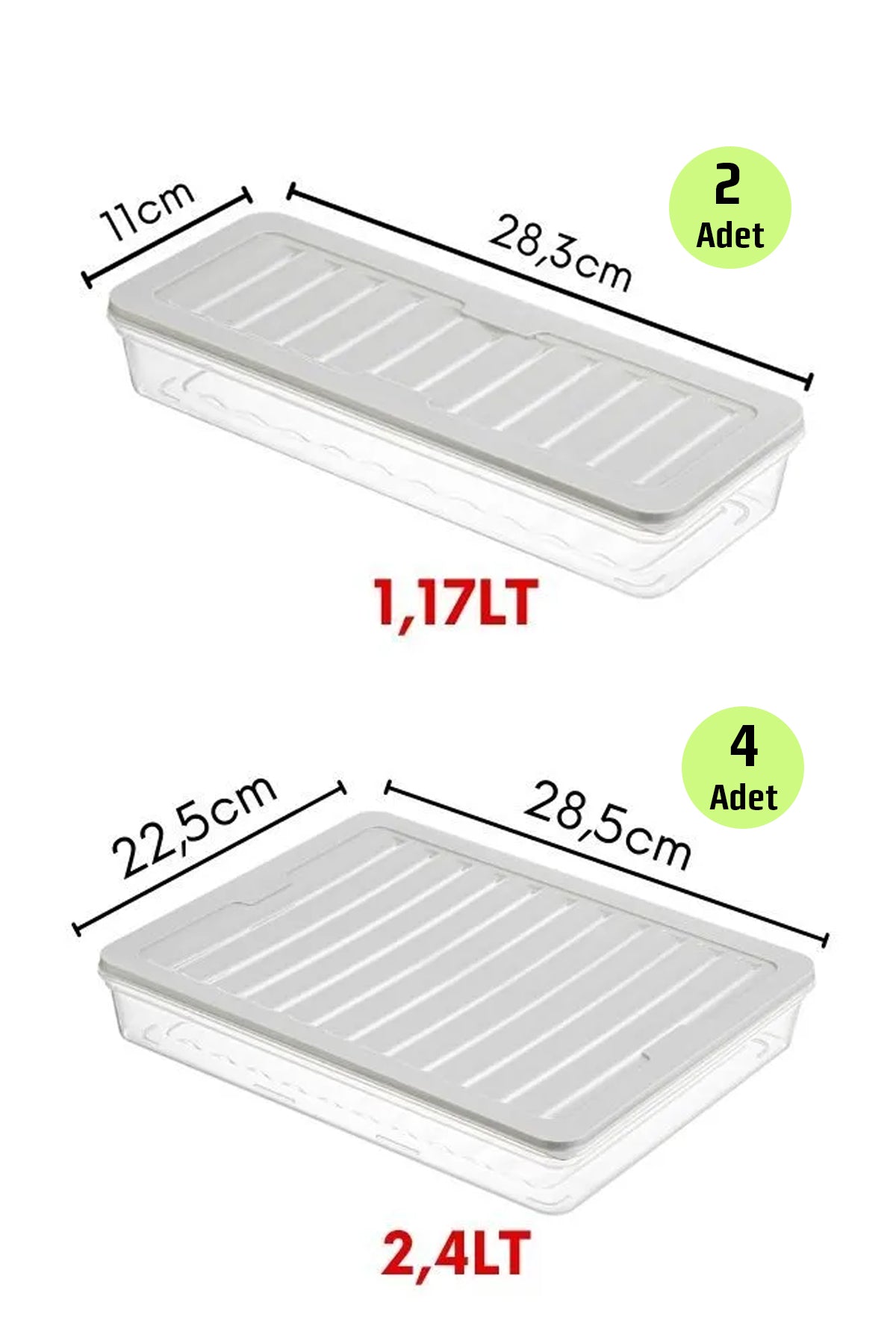 Derin Dondurucu ve Buzdolabı Düzenleyici 6'lı Set Hava Almaz Saklama Kabı 4x2400ML 2x1170ML