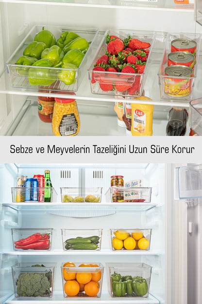 FrostyBox Süzgeçli Sığ Buzdolabı Düzenleyici ve Dolap İçi Organizer Kapaklı 2 Adet