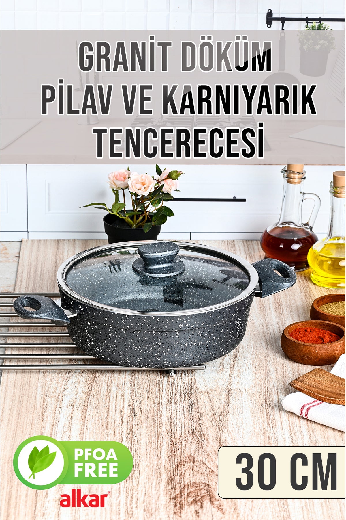 Ezme Granit Yanmaz Yapışmaz Ağır Pilav Tenceresi El Yakmayan Kulplar