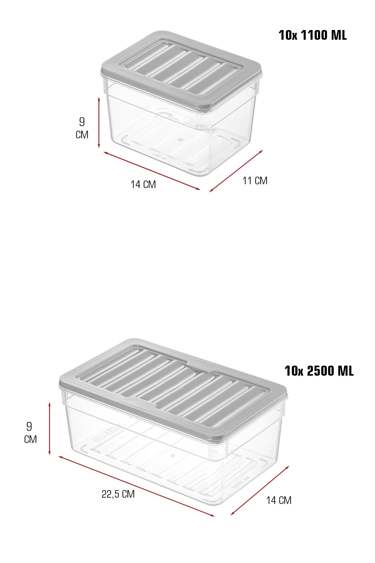 20’li Derin Saklama Kabı Seti 10x2500 ml 10x1100 ml – BPA’sız Sızdırmaz Mikrodalga Uyumlu