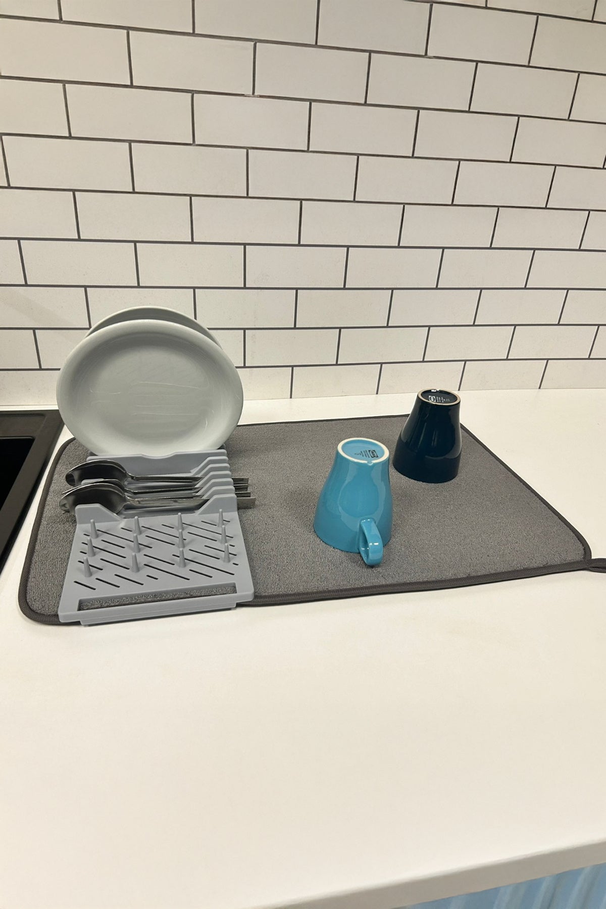 Katlanabilir Bulaşıklık 2 Katlı Büyük Boy – Mikrofiber Matlı Tezgah Üstü Kurutmalık Organizer