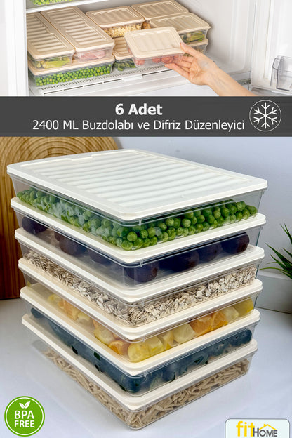 6 Adet 2400 ML Buzluk Derin Dondurucu Buzdolabı Düzenleyici Hava Almaz Saklama Kabı