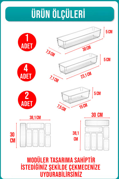 7 Parça Modüler Şeffaf Kaşıklık Çekmece İçi Düzenleyici Organizer