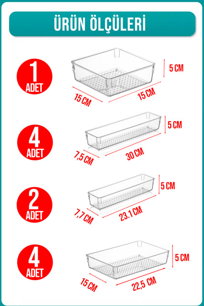 11 Li Kaşıklık ve Çekmece İçi Düzenleyici Modüler Organizer Set