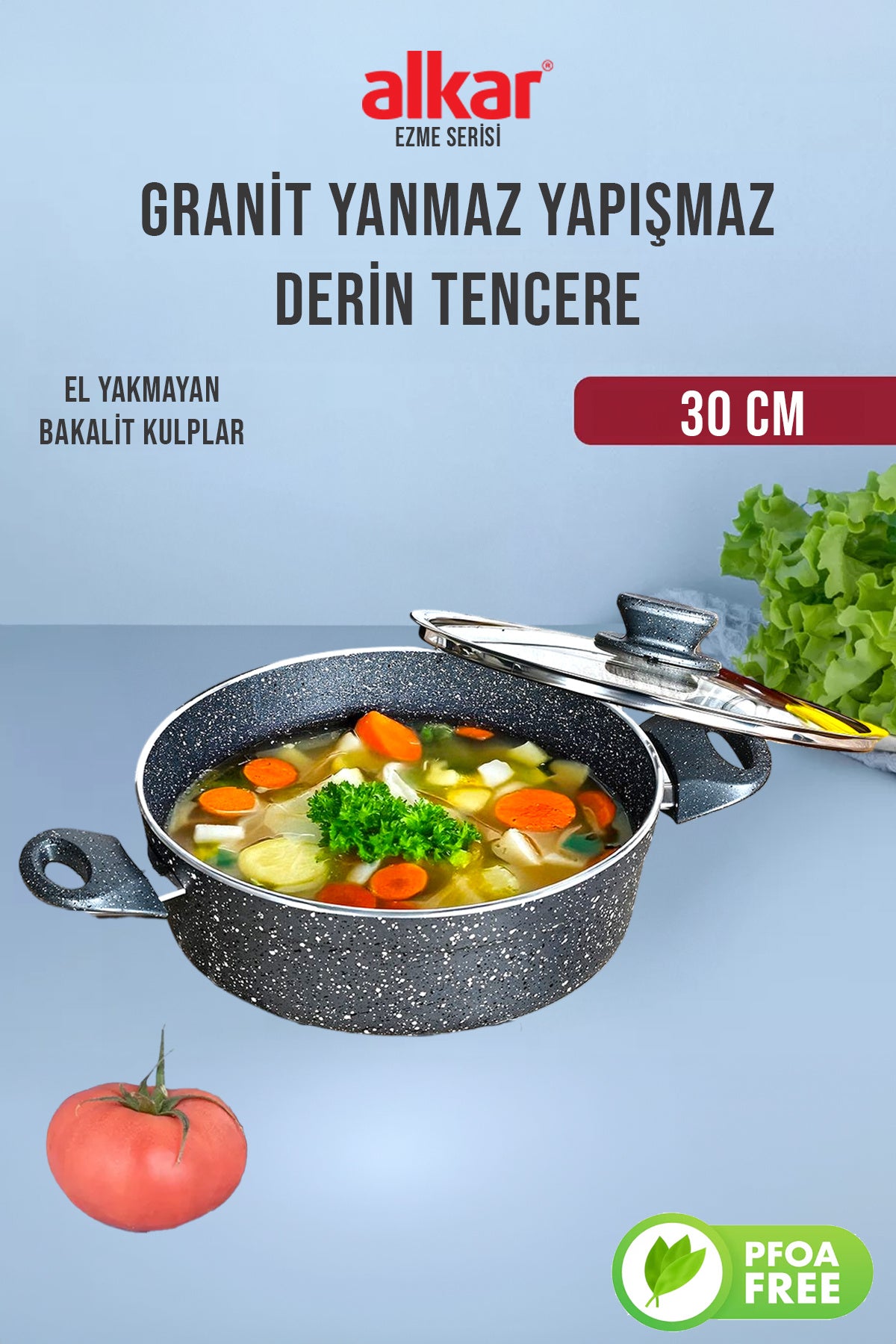 Granit Yanmaz Yapışmaz Derin Yemek Tenceresi El Yakmayan Saplar