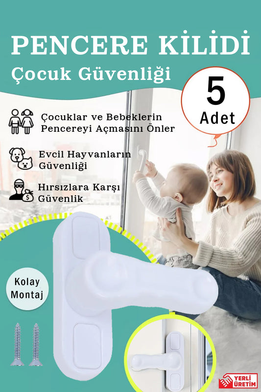 5 Adet Pencere Kilidi Cam Balkon Pvc Pimapen Kilidi Çocuk Emniyet ve Güvenlik Kilidi