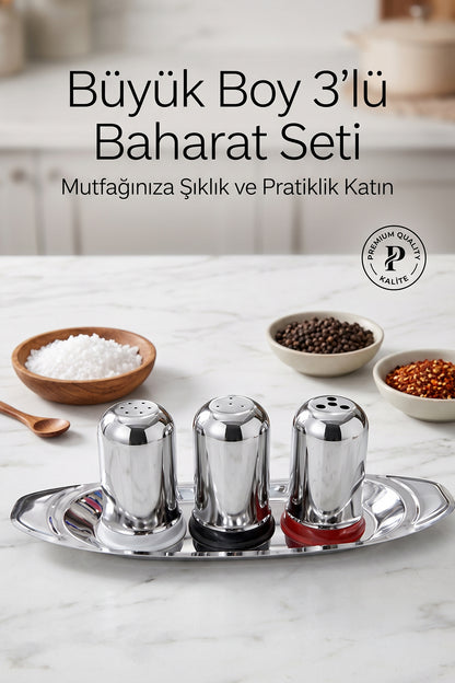 10 ADET Paslanmaz Çelik Baharatlık Seti Tepsili – Profesyonel Tuzluk, Karabiberlik ve Baharat Takımı | Restoran, Kafe ve Ev Kullanımı