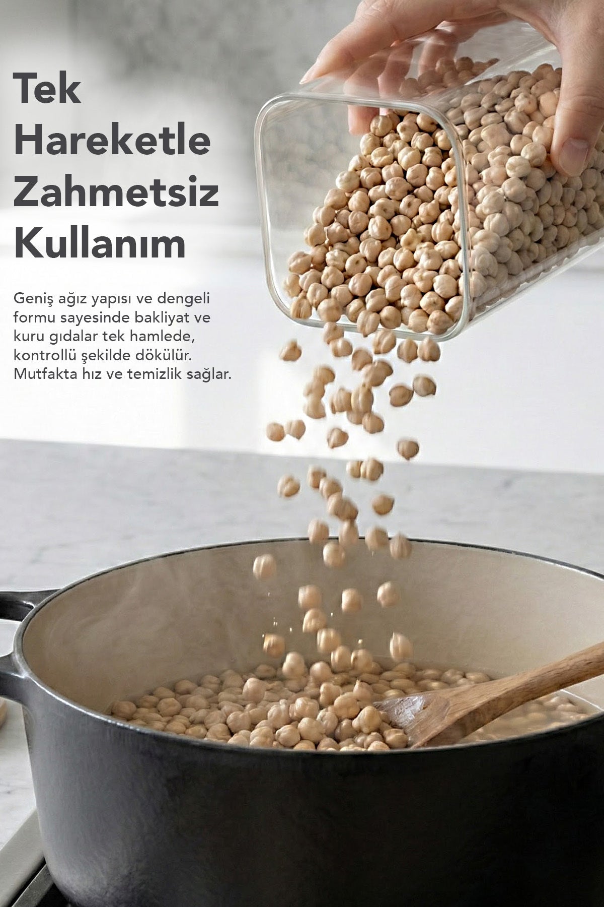 1 Litre Bambu Kapaklı Hava Geçirmez Contalı Gıda Bakliyat Saklama Kabı - 1000 ML