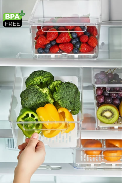 FrostyBox Büyük Boy Kapaklı Buzdolabı Düzenleyici & Dolap İçi Organizer Set 3 Adet