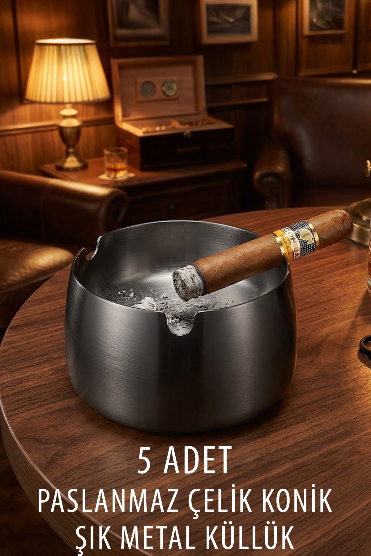 5 Adet Konik Paslanmaz Çelik Metal Kül Tablası Otel Kafe Restorant