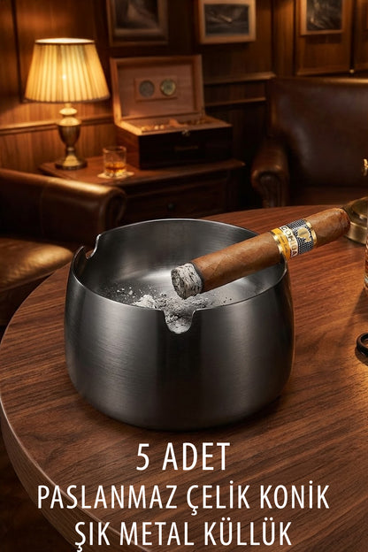 5 Adet Konik Paslanmaz Çelik Metal Kül Tablası Otel Kafe Restorant