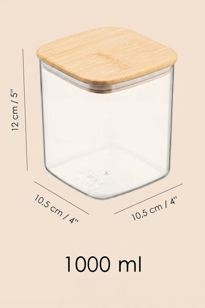 1 Litre Bambu Kapaklı Hava Geçirmez Contalı Gıda Bakliyat Saklama Kabı - 1000 ML