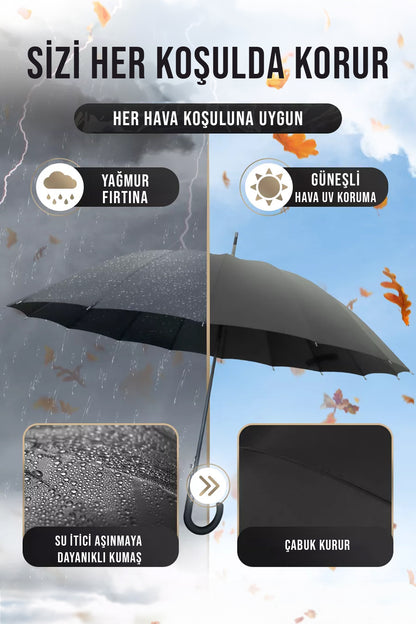 16 TEL FİBER RÜZGARA KARŞI DAYANIKLI PROTOKOL BASTON ŞEMSİYE