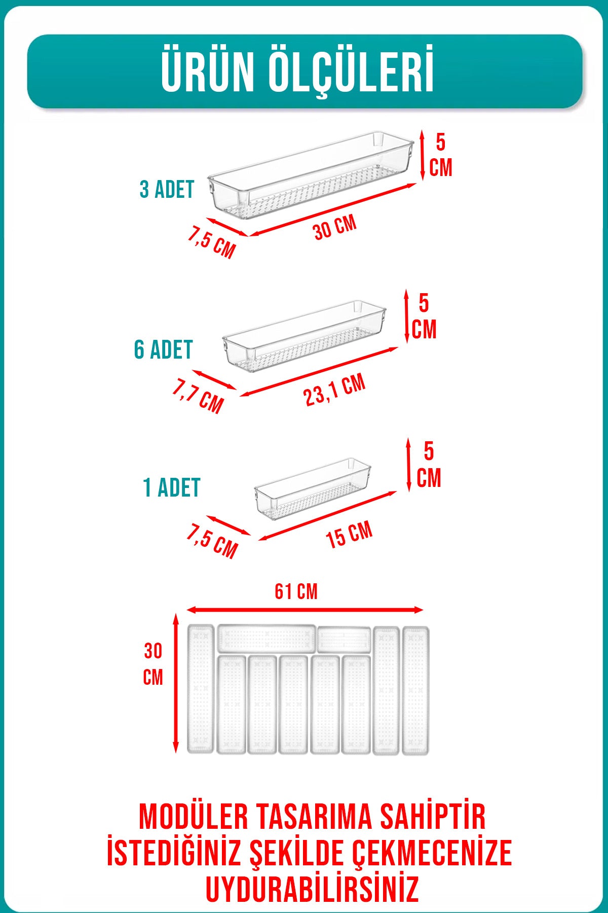 10'lu Modüler Şeffaf Kaşıklık Organizer Kaşık Düzenleyici Çekmece İçi Organizer