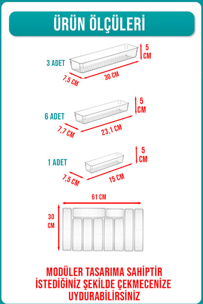 10'lu Modüler Şeffaf Kaşıklık Organizer Kaşık Düzenleyici Çekmece İçi Organizer