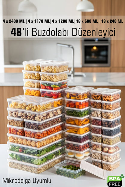 48 Parça Mega Saklama Kabı Seti – 2400-1170-1200-600-240 ml – Kilitli Kapak – Sızdırmaz – BPA’sız
