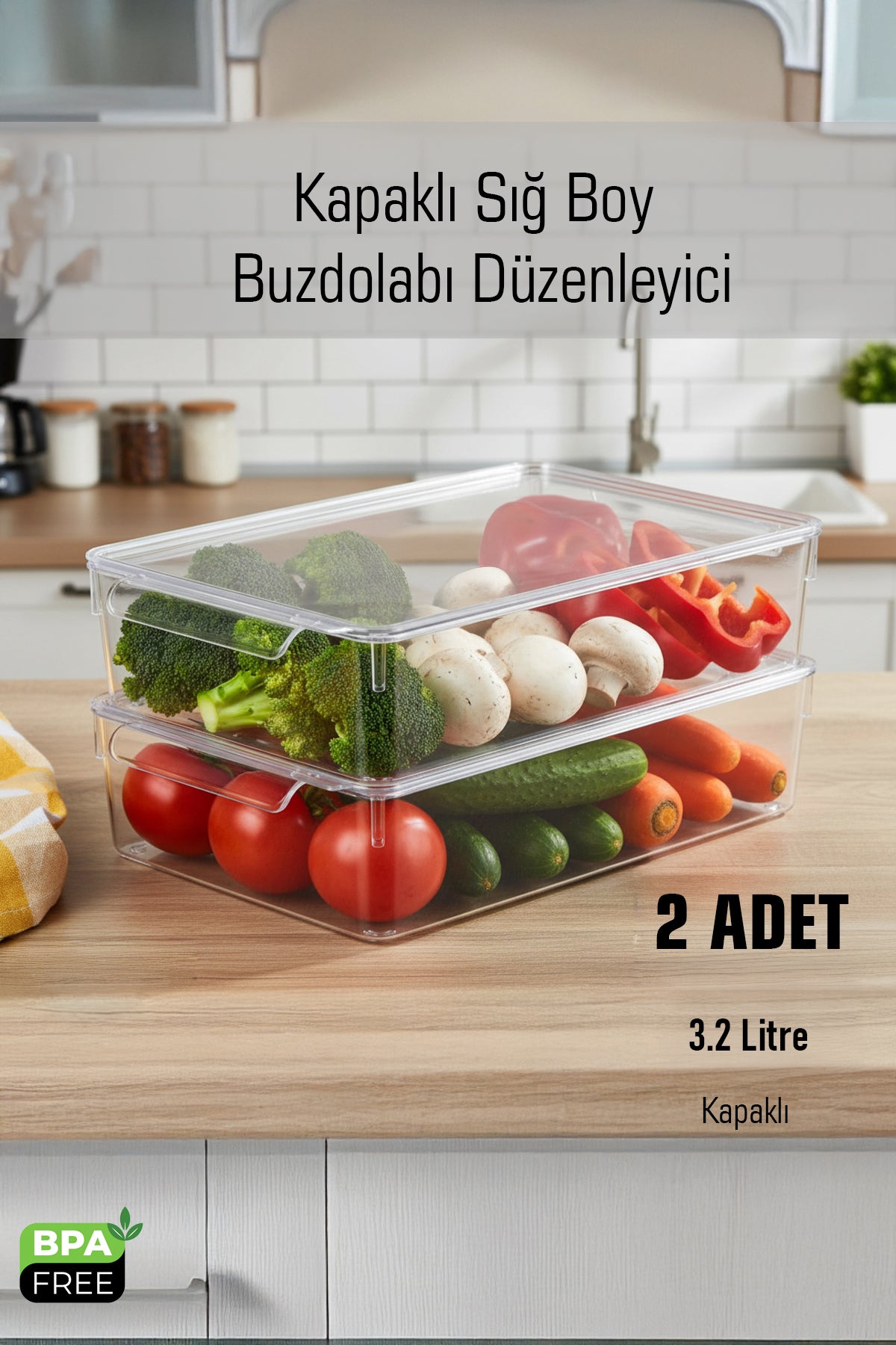 FrostyBox Süzgeçli Sığ Buzdolabı Düzenleyici ve Dolap İçi Organizer Kapaklı 2 Adet