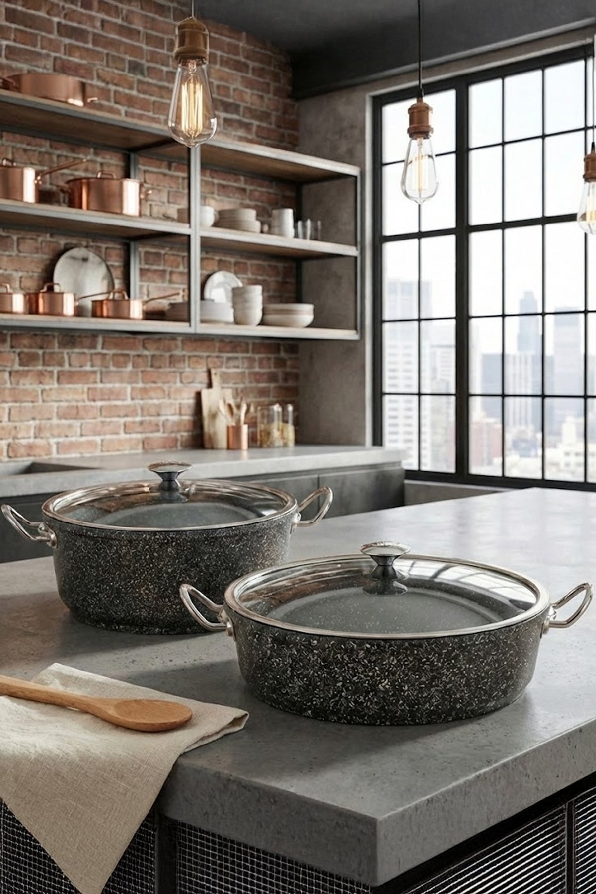 Granit Döküm 20 CM Derin Tencere ve 26 Cm Basık Pilav ve Karnıyarık Tencere Seti 2'li Set