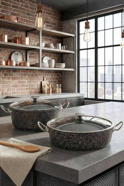 Granit Döküm 20 CM Derin Tencere ve 26 Cm Basık Pilav ve Karnıyarık Tencere Seti 2'li Set