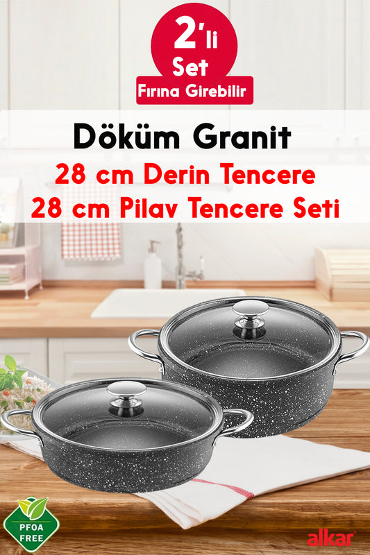 2'li Granit Döküm Derin Tencere ve Pilav Tenceresi Seti