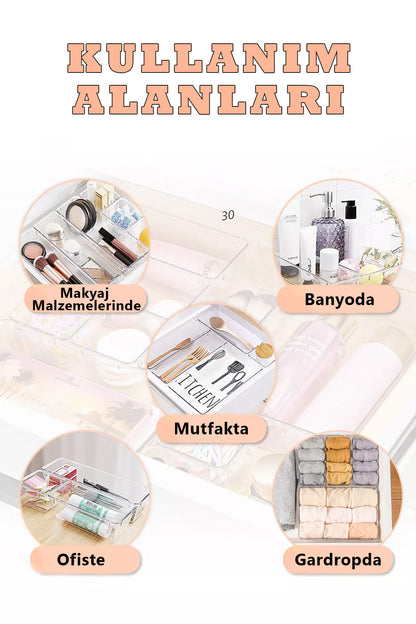 10'lu Modüler Makyaj Malzemeleri ve Takı Organizeri Çekmece Düzenleyici Set